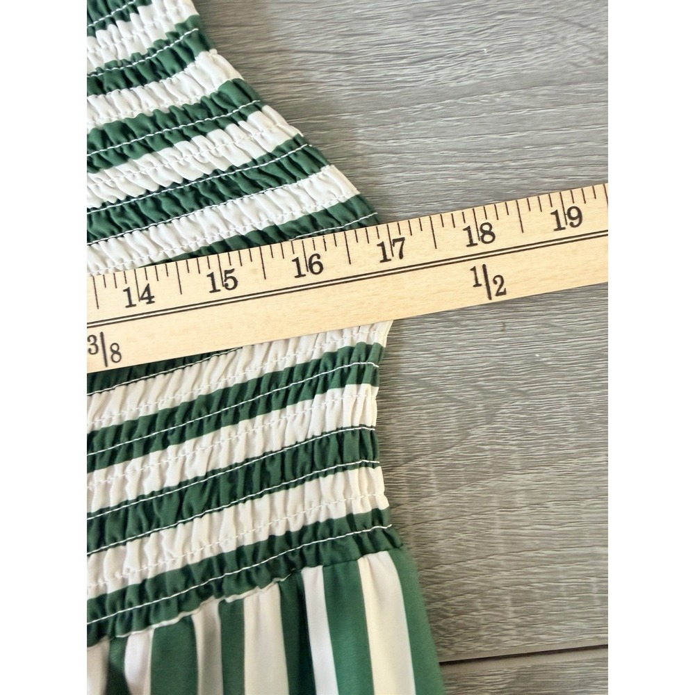 Summersalt Silky Luxe Smocked Maxi Dress Green White Stripe Tie Shoulder L - Picture 9 of 13
